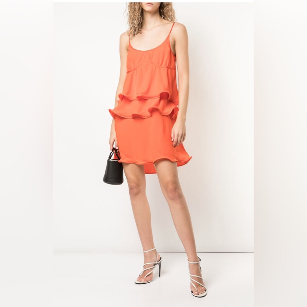 Orange ruffle detail dress from SIES MARJAN featuring spaghetti straps